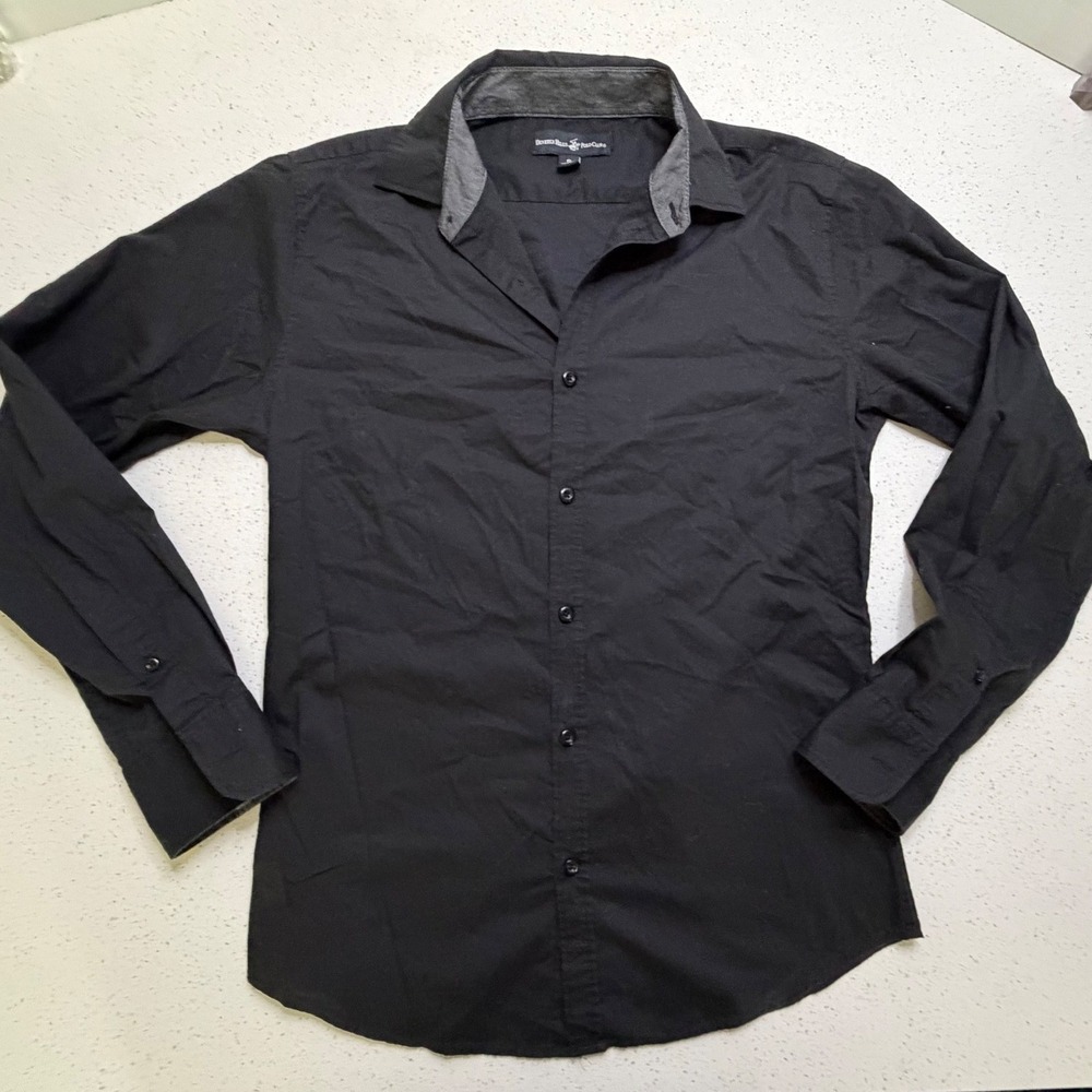 Beverly Hills Polo Club Mens Small Black Long Sleeve Button Down Shirt Trim